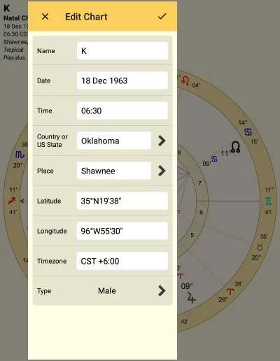 Edit chart details on Android - Astro Gold