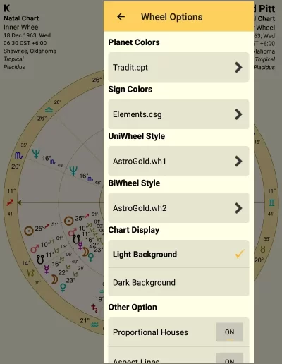 Settings on Android - Astro Gold